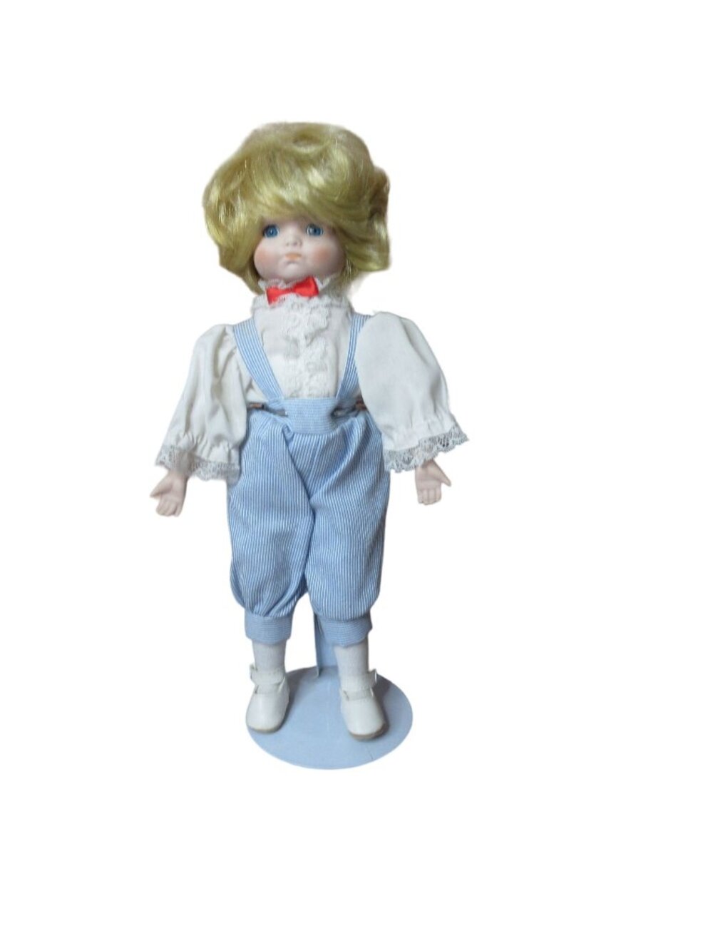 Vintage Porcelain 14" Girl Doll with Victorian Blouse & Romper